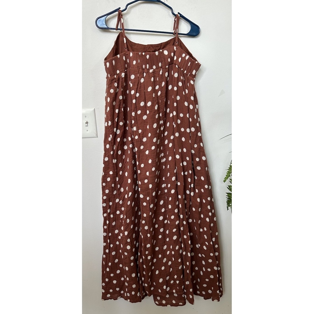 Abercrombie & Fitch Brown Polka Dot Maxi Dress XL Summer Boho Cottagecore Gauzy - Picture 4 of 6